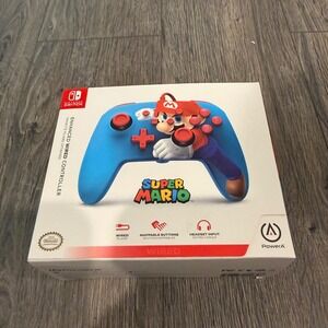 PowerA Enhanced Wired Controller Nintendo Switch OS Blue New Mario Punch Edition